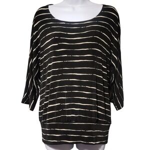Chicos Travelers Black White Stripe 1/2 sleeve Blouse Stretch Sz 0 Sm/Med